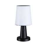 Modern table lamp with black metal base and white plastic lampshade for living spaces