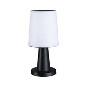 Modern table lamp with black metal base and white plastic lampshade for living spaces