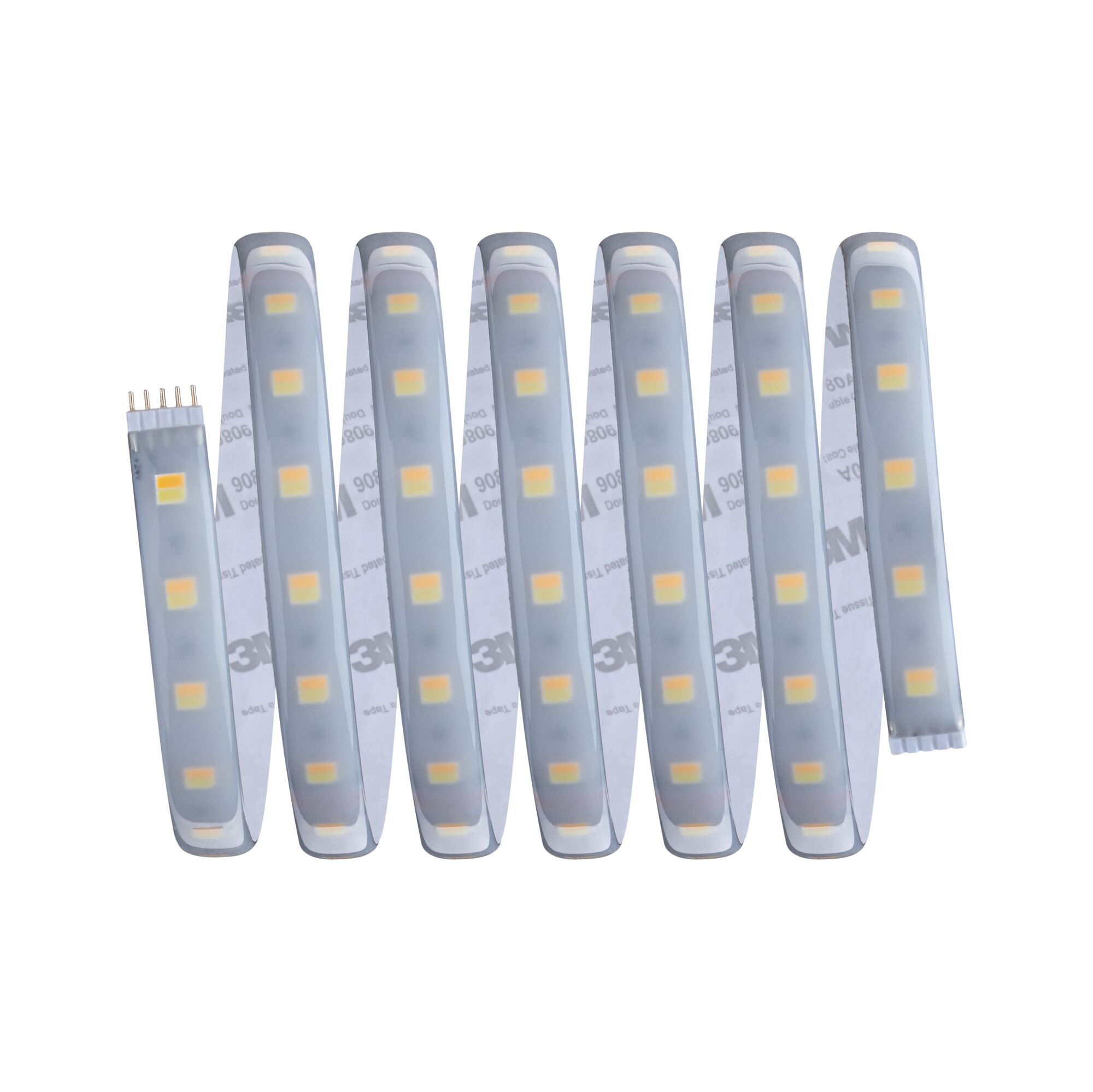 Bande LED flexible avec LEDs blanc chaud et dos autocollant pour éclairage polyvalent.
