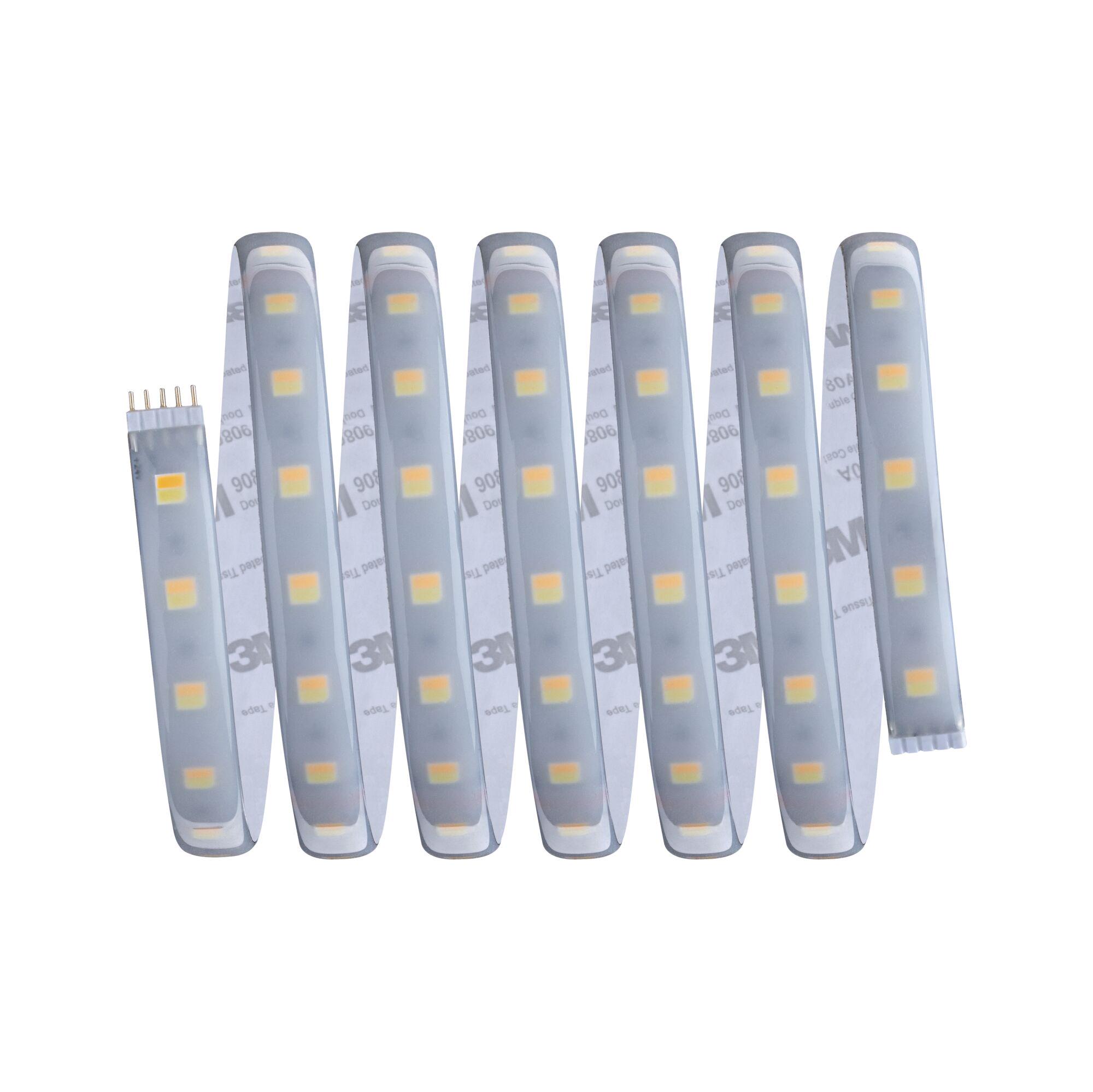 Flexibler LED-Lichtstreifen mit warmweißen LEDs und selbstklebender Rückseite für vielseitige Beleuchtung.