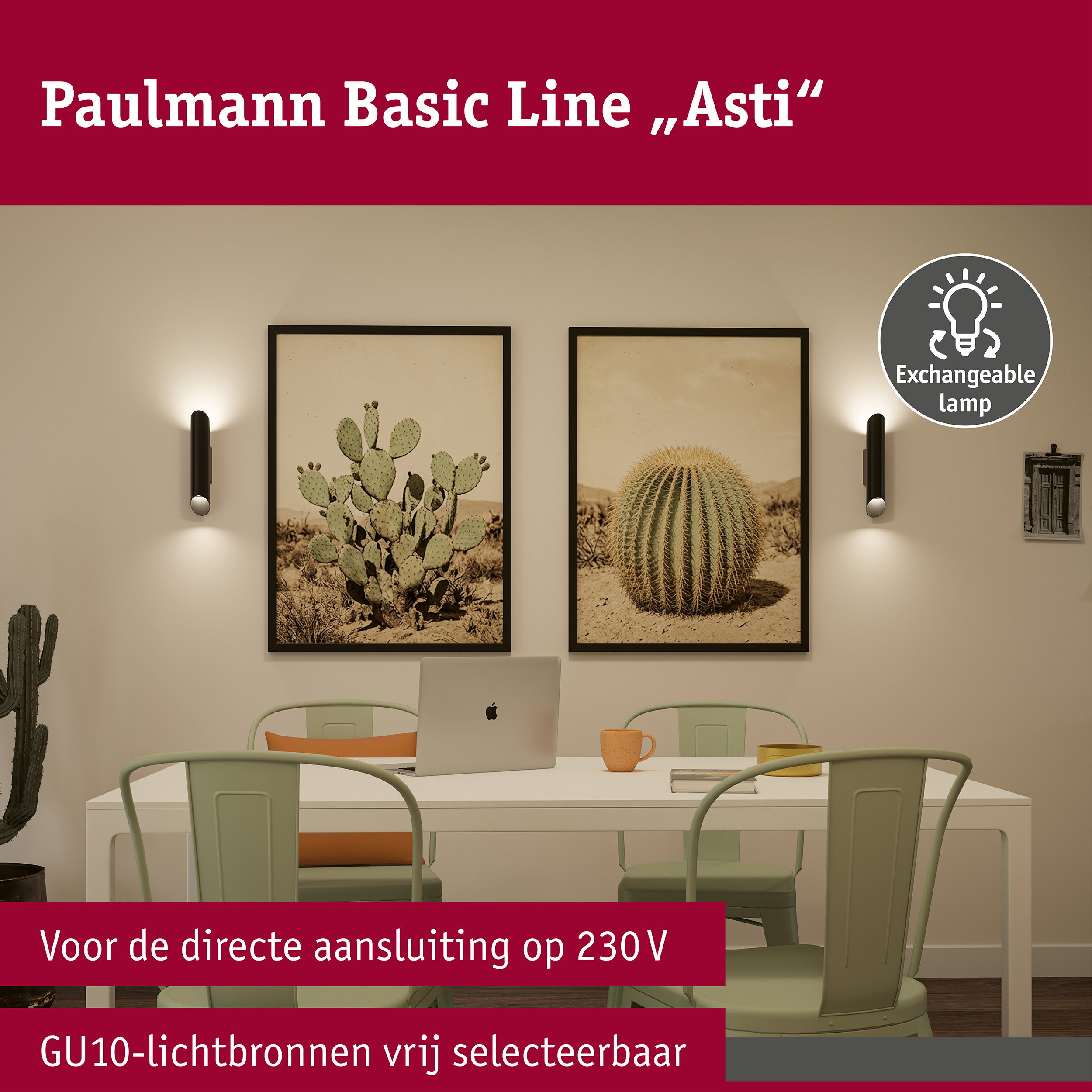 Wandlamp Asti GU10 230V max. 2x10W Zwart mat/Goud