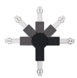 Zwart metalen scharnier met verstelbare armen voor flexibele verlichtingssystemen en lampmontage.