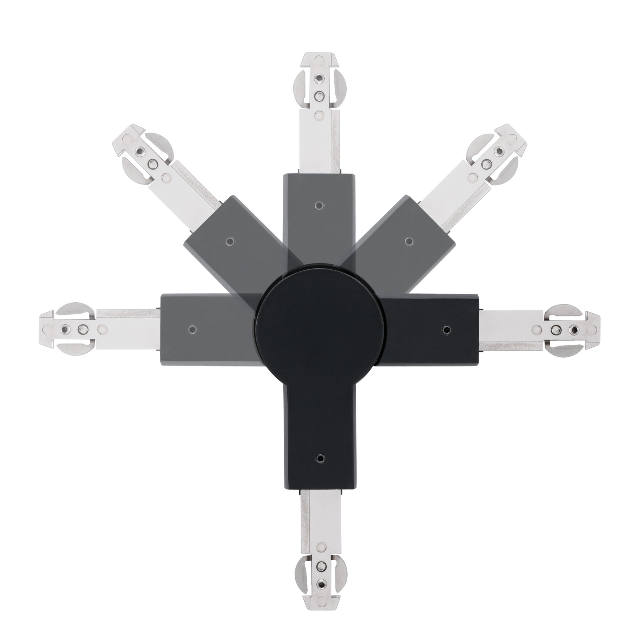 Articulation métallique noire avec bras argentés réglables pour connexions flexibles en éclairage