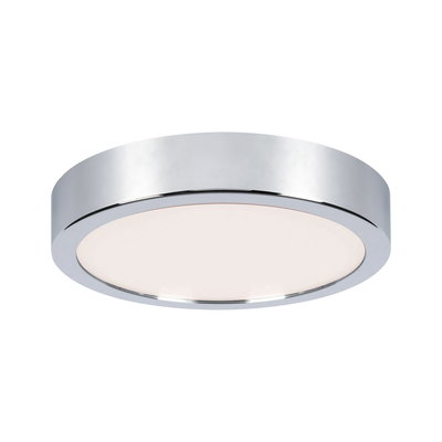 Rund loftlampe i krom med hvid diffusor til moderne LED-rumlys