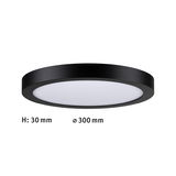 Flat round LED ceiling light with black aluminum frame and white diffuser, 300 mm diameter