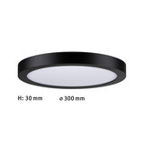 Flache runde LED-Deckenleuchte mit schwarzem Aluminiumrahmen und weißem Diffusor, 300 mm Durchmesser