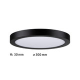 Flat round LED ceiling light with black aluminum frame and white diffuser, 300 mm diameter