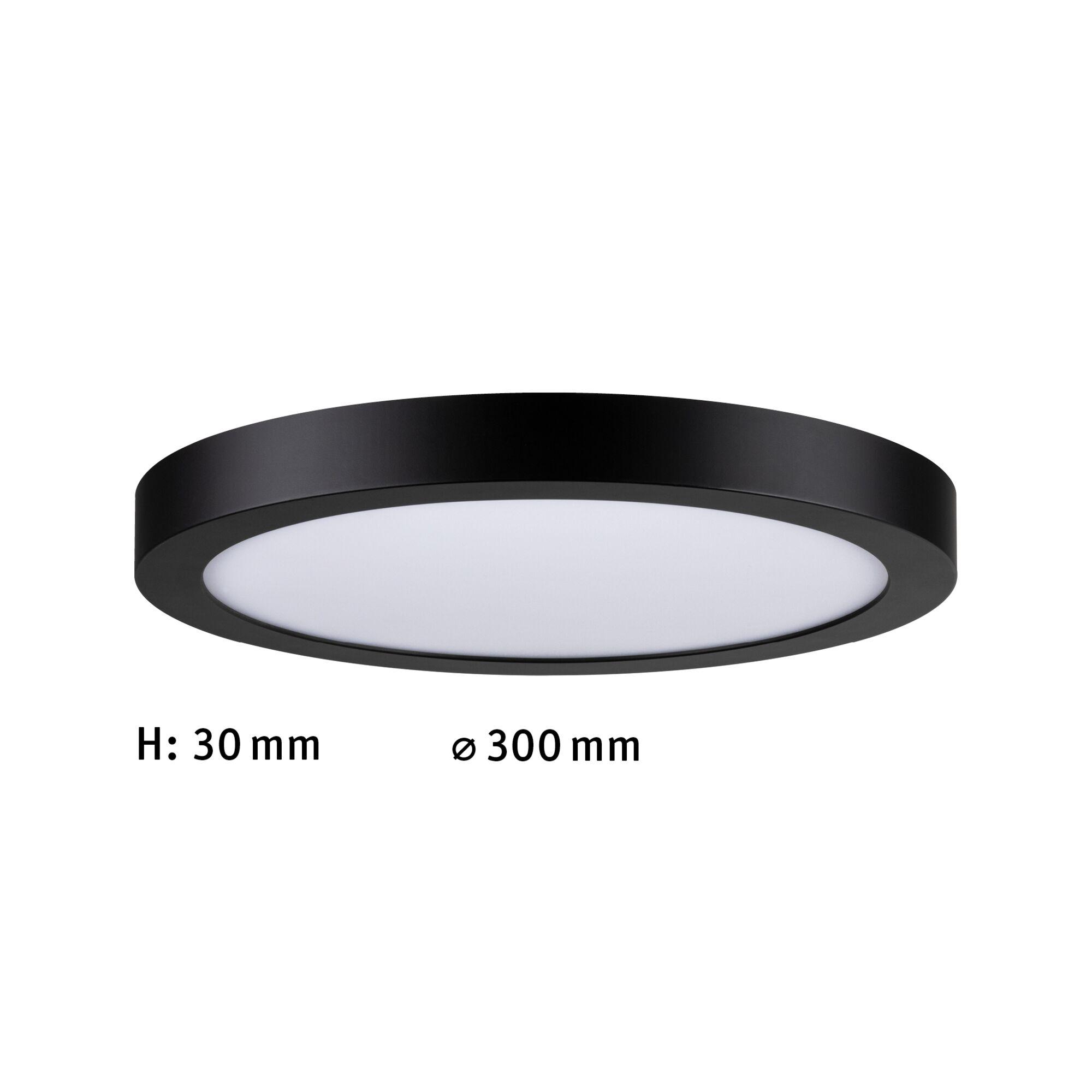 Flache runde LED-Deckenleuchte mit schwarzem Aluminiumrahmen und weißem Diffusor, 300 mm Durchmesser