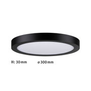 Flache runde LED-Deckenleuchte mit schwarzem Aluminiumrahmen und weißem Diffusor, 300 mm Durchmesser