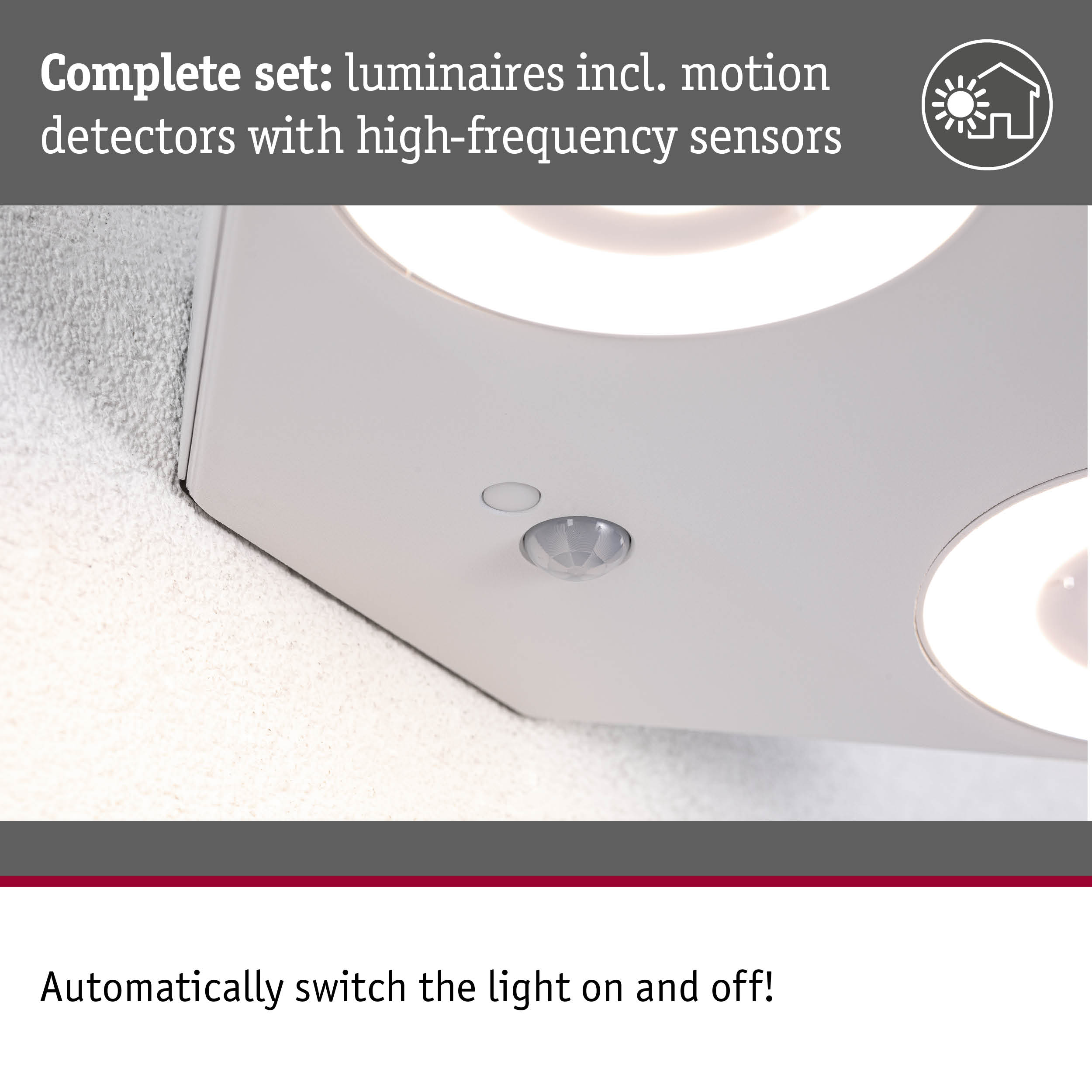 White LED ceiling light with motion detector and high-frequency sensor for automatic switching