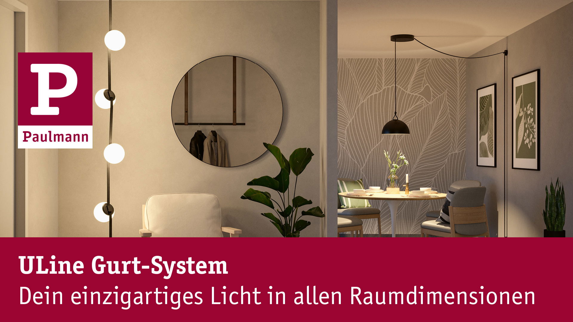 ULine belt system with warm white lighting in a stylish living room and dining area setup