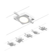 Weißer quadratischer LED-Seilstrahler aus Metall mit warmweißem Licht für moderne Beleuchtung