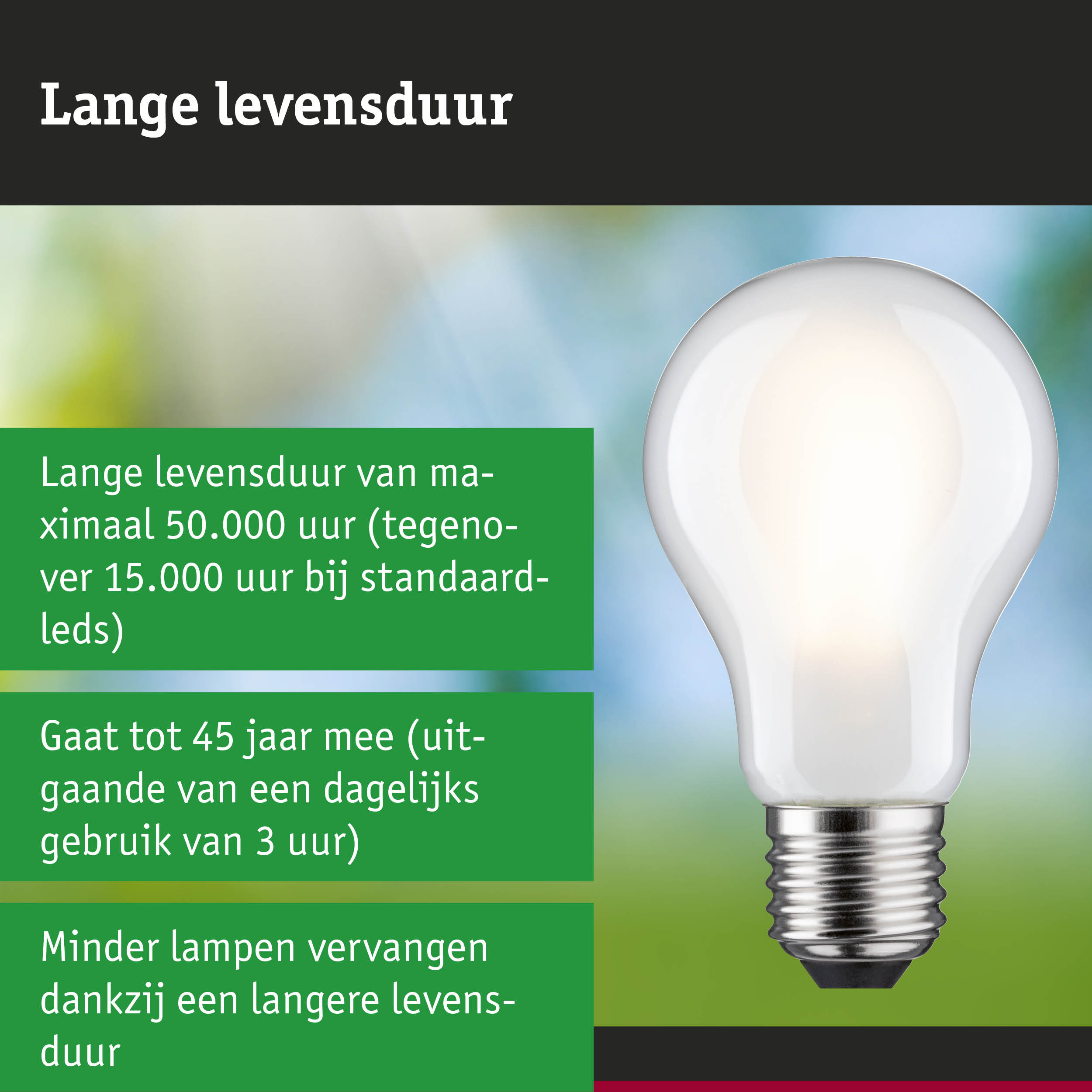 LED-lamp met langere levensduur, 3,5 keer langer dan conventionele lampen, energiezuinige verlichting
