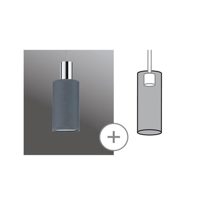 Grey fabric pendant lamp with chrome metal top for modern indoor lighting design