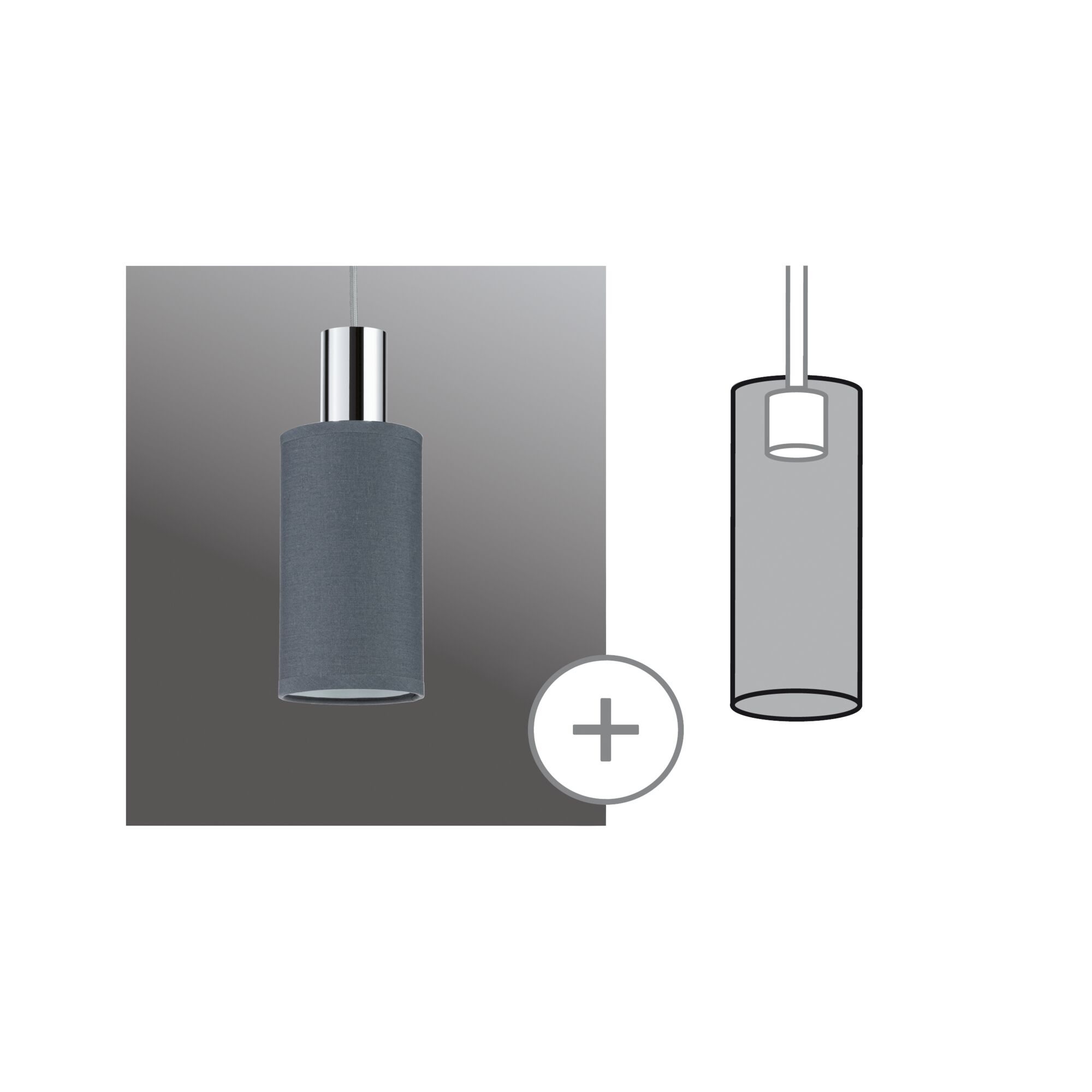 URail Schirm 2Easy Valerio 100mm Anthrazit Grauer Stoff-Pendelleuchter mit chromfarbenem Metallaufsatz für moderne Innenbeleuchtung