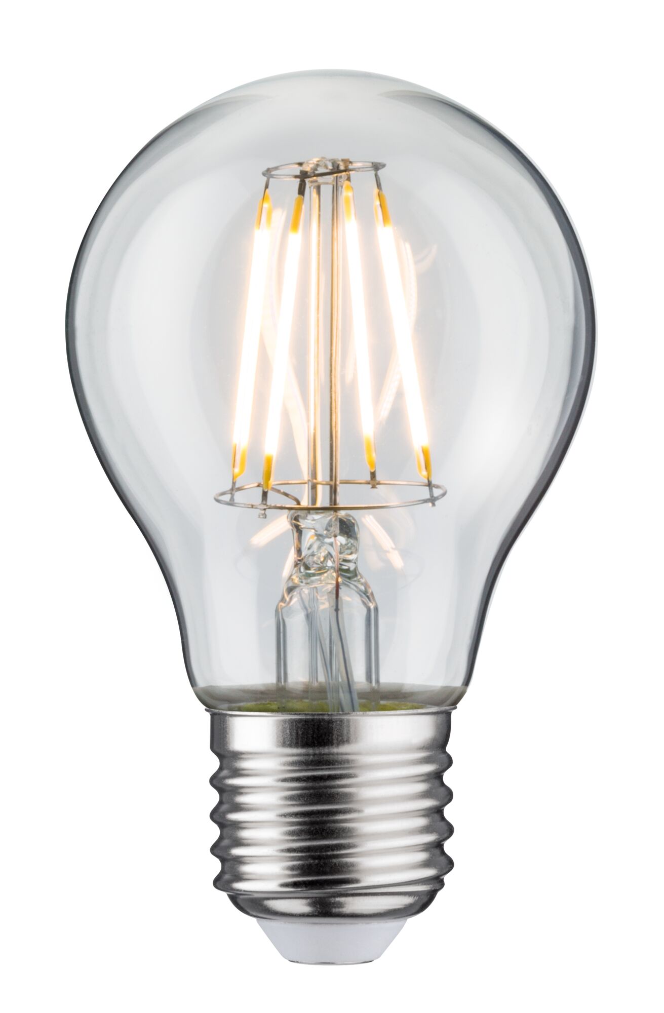 Classic LED light bulb with clear glass and silver base for energy-efficient lighting