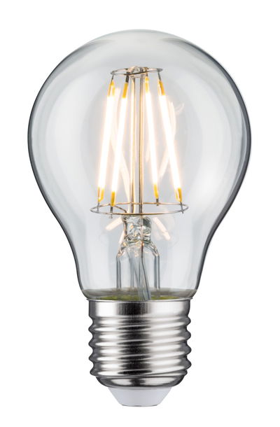 Classic LED light bulb with clear glass and silver base for energy-efficient lighting