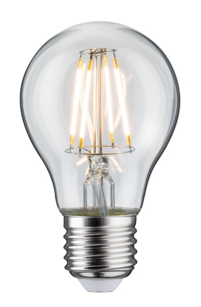 Classic LED light bulb with clear glass and silver base for energy-efficient lighting