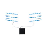 Flexible LED strip light with blue-white illumination and black controller for versatile lighting accents