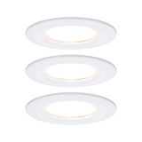 Three white LED recessed lights with warm white light for energy-efficient room lighting