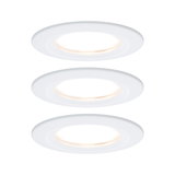 Three white LED recessed lights with warm white light for energy-efficient room lighting