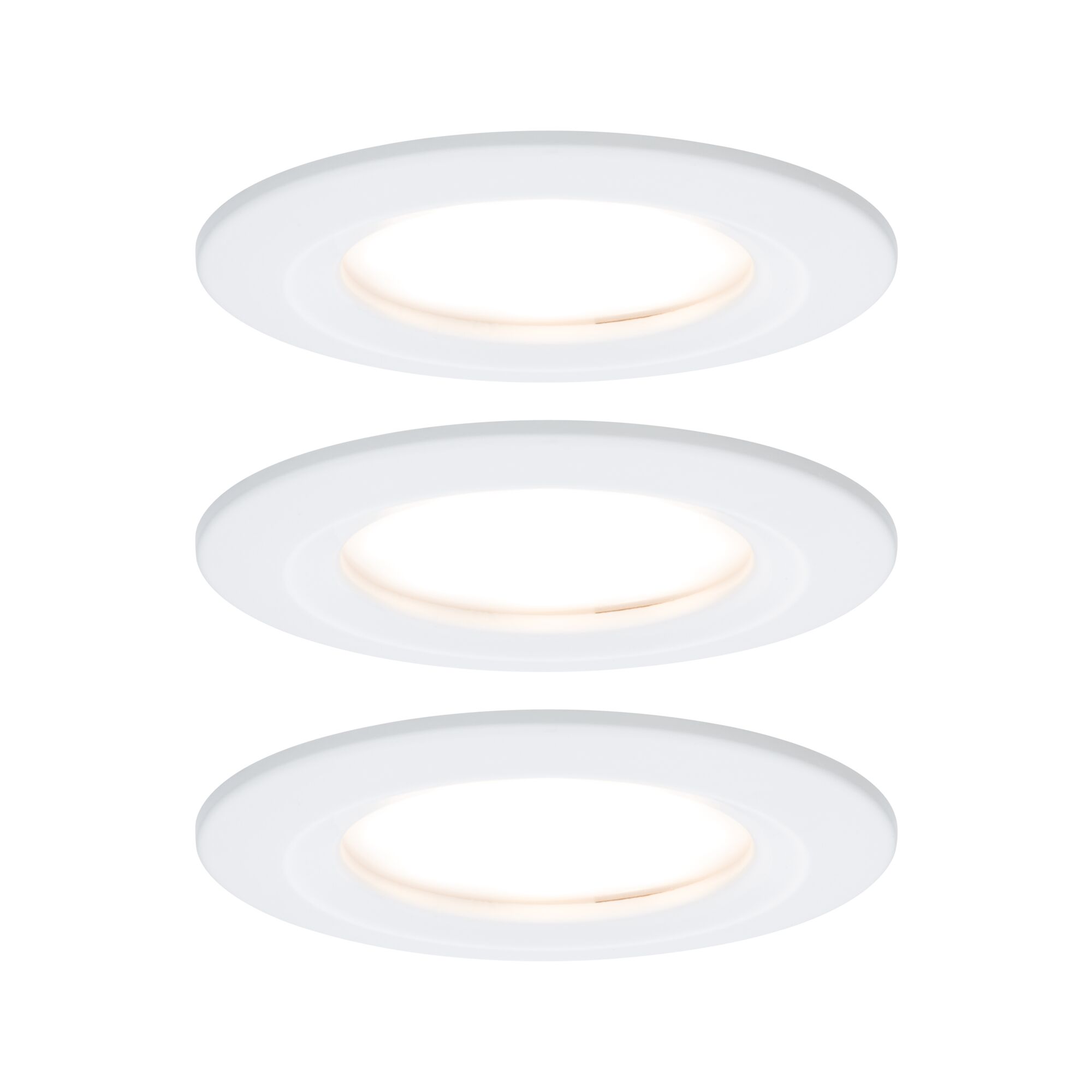 LED Recessed luminaire 3-Step-Dim Nova Coin Basic Set Rigid IP44 round 78mm Coin 3x6W 3x470lm 230V dimmable 2700K Matt white Three white LED recessed lights with warm white light for energy-efficient room lighting
