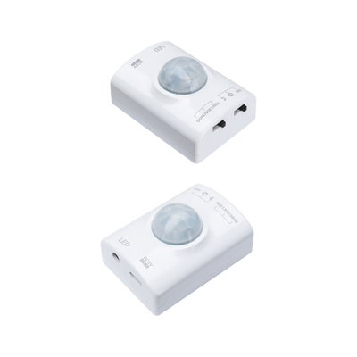 Détecteur de mouvement LED blanc en plastique avec lentille et interrupteurs pour contrôle lumière