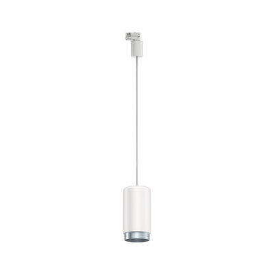 Moderner weißer LED-Pendelleuchte mit zylindrischem Design und silbernem Rand für Innenbeleuchtung