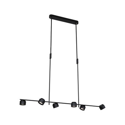 Suspension LED noire en métal avec six spots réglables pour un éclairage intérieur moderne