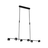 Zwarte metalen LED-hanglamp met zes verstelbare spots voor moderne binnenverlichting