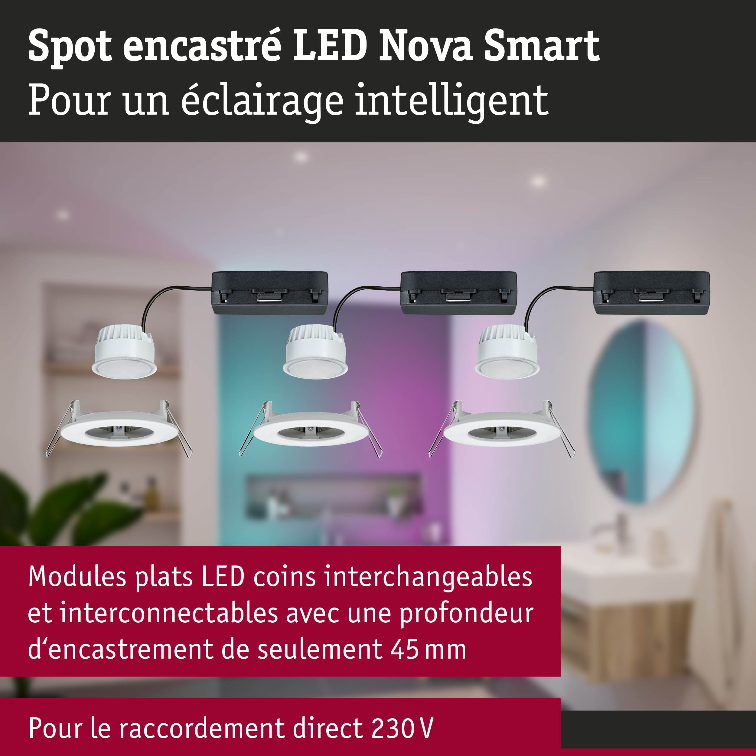 Spot encastré LED Nova Smart blanc avec module noir pour éclairage intelligent