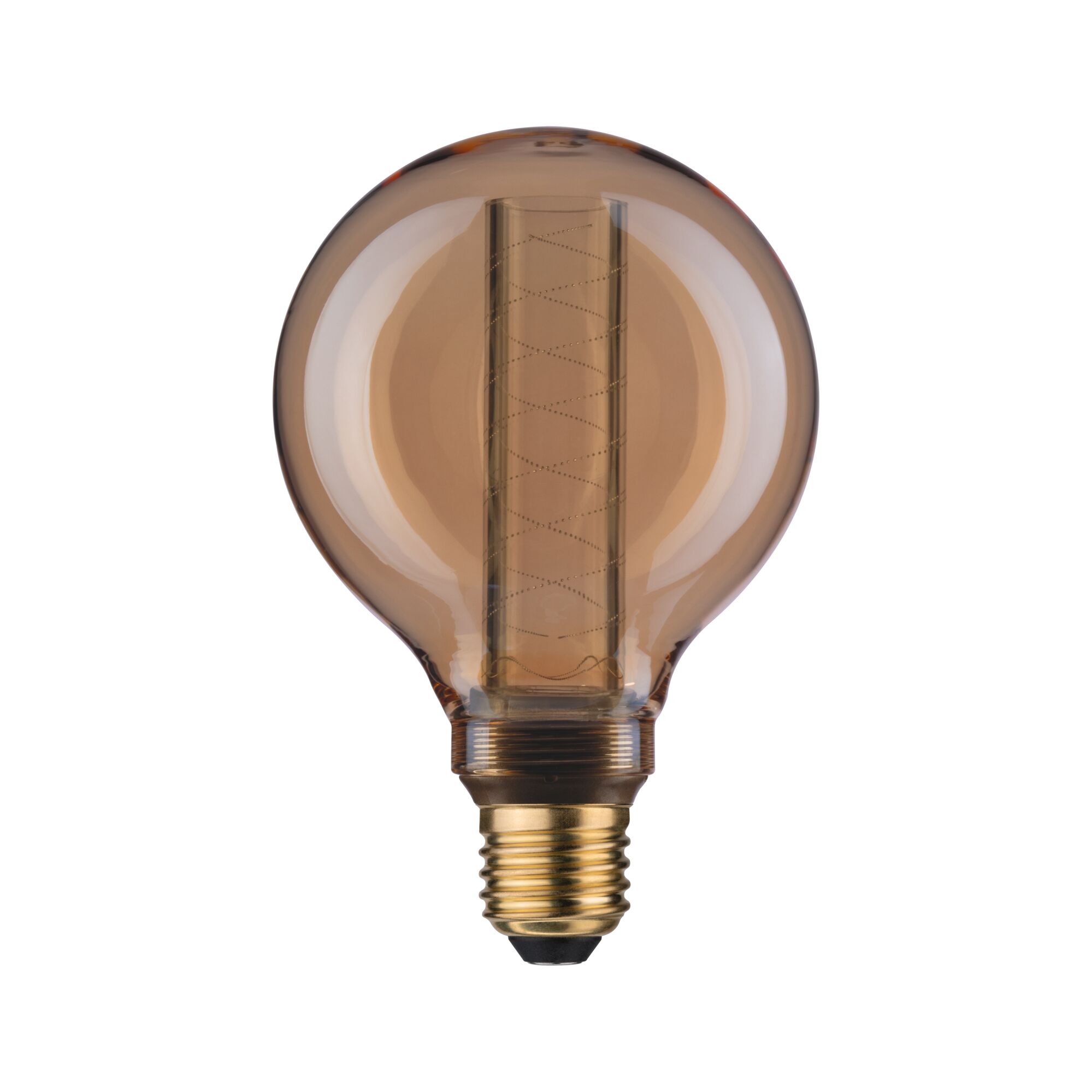 Runde LED-Glühbirne mit braunem Glas und goldfarbenem Sockel für dekorative Beleuchtung