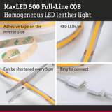 MaxLED 500 COB LED strip with adhesive tape, 480 LEDs per meter, cuttable and easy to connect