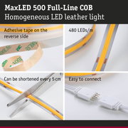 MaxLED 500 COB LED strip with adhesive tape, 480 LEDs per meter, cuttable and easy to connect