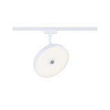 Round white LED track light with matte diffuser and metal accent for modern room lighting