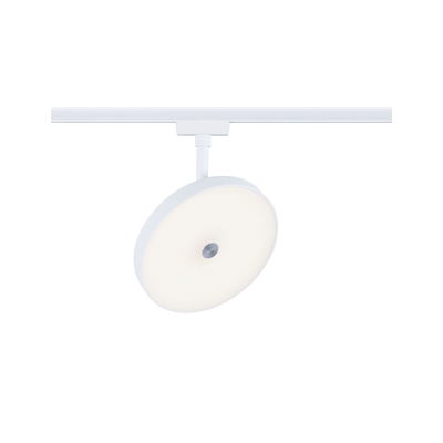 Round white LED track light with matte diffuser and metal accent for modern room lighting