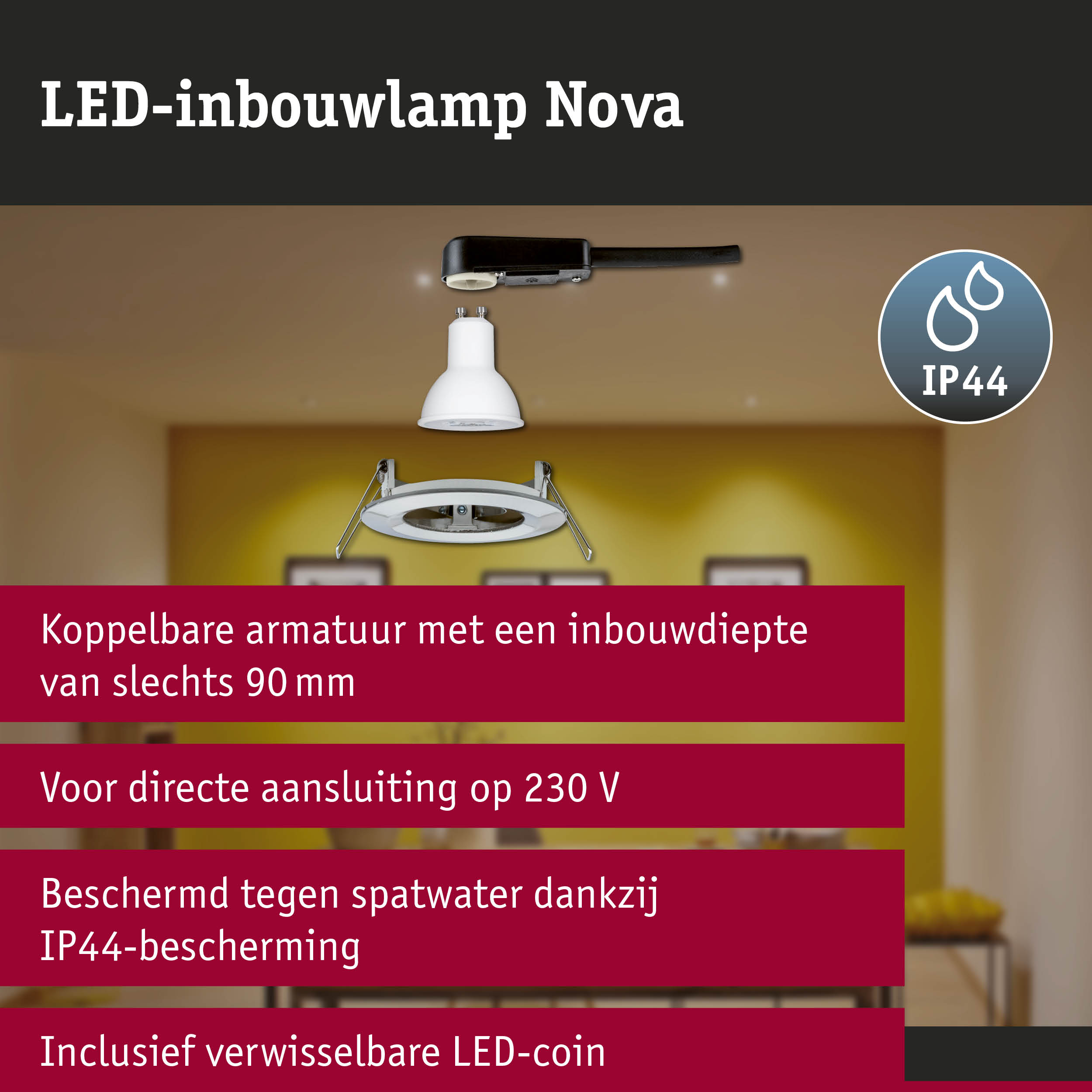 LED-inbouwlamp 3-Step-Dim Nova Basisset star IP44 rond 78mm GU10 3x6,5W 3x460lm 230V dimbaar 2700K Staal geborsteld