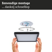 Montage van vierkante LED-plafondlamp met zwarte rand en witte diffuser, eenvoudige installatie