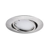 Round brushed stainless steel spotlight with white diffuser for modern recessed lighting.