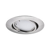 Spot rond en acier inoxydable brossé avec diffuseur blanc pour éclairage encastré moderne.