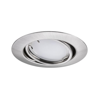 Round brushed stainless steel spotlight with white diffuser for modern recessed lighting.