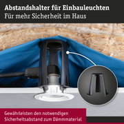 Schwarzer Abstandshalter aus Kunststoff für Einbauleuchten sorgt für Sicherheitsabstand zu Dämmmaterial
