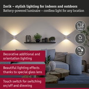 Zorik cordless white LED wall light with warm light for indoor and outdoor use