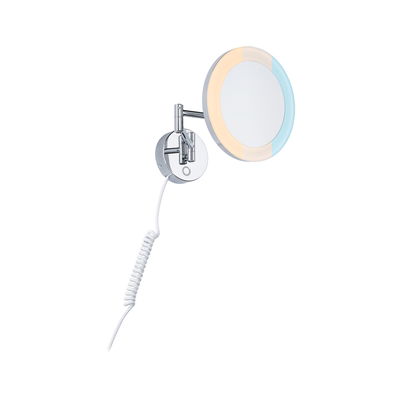 Miroir mural rond avec éclairage LED chromé, lumière blanche chaude et froide pour salle de bain.