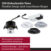LED-Einbauleuchte Viona mit schwarzem und weißem Gehäuse sowie austauschbaren Ringen für flexible Beleuchtung