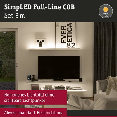 Warmweißes LED-Lichtband 3m mit homogener Beleuchtung ohne sichtbare Lichtpunkte, abwischbar