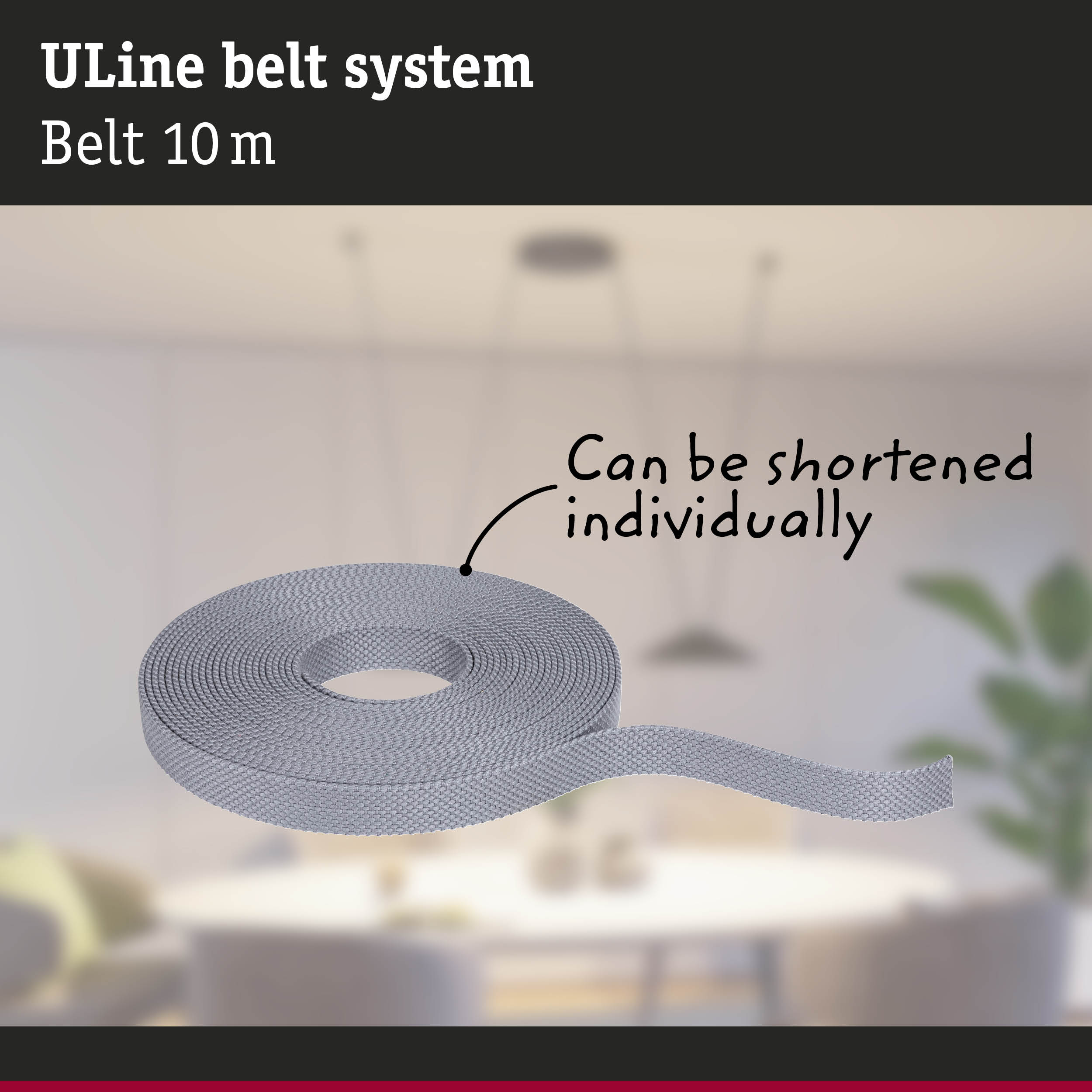 Grey ULine belt system 10 m textile strap, can be shortened individually for lighting setups