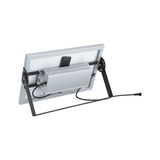 Vue arrière d’un projecteur LED argenté avec cadre métallique noir et câble pour éclairage extérieur