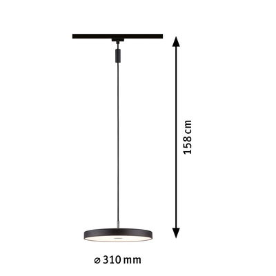 Black round metal LED pendant light 310 mm diameter and 158 cm length for modern interior lighting