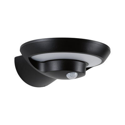 Applique murale extérieure noire en plastique avec détecteur de mouvement et diffuseur blanc pour éclairage de jardin